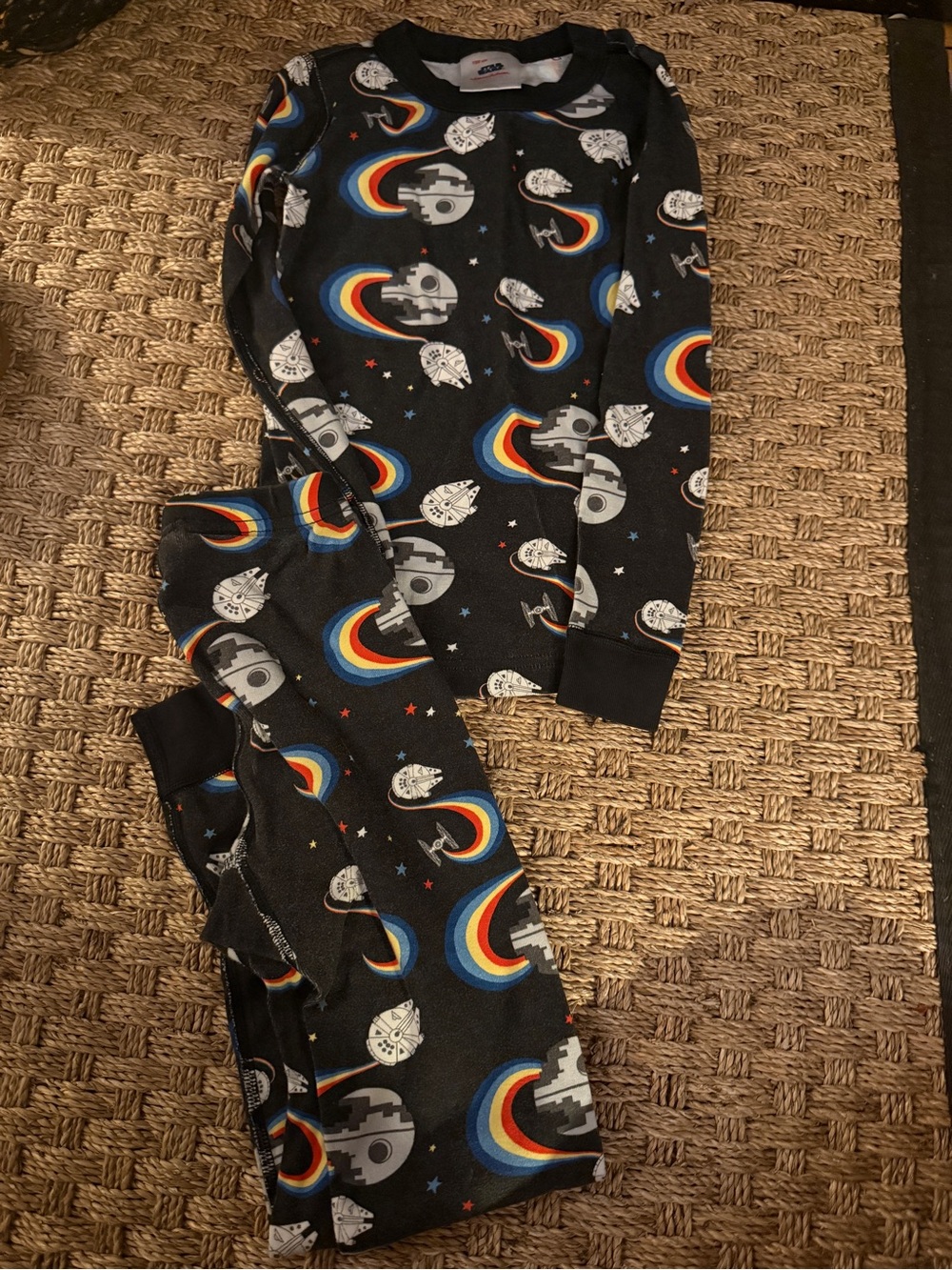 Hanna Andersson Black Rainbow Spaceship Pajama Set